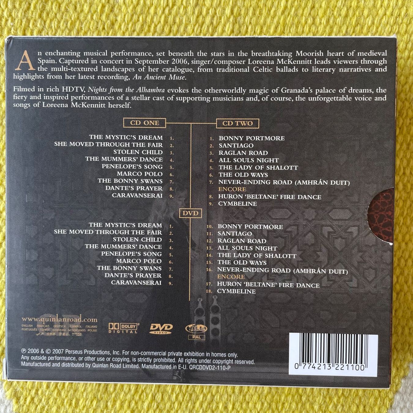 CD: LOREENA MCKENNITT-2CD+DVD NIGHTS FROM THE ALHAMBRA DIGIPACK – Usato da Rorschacherberg venduto da CD-Roli 1