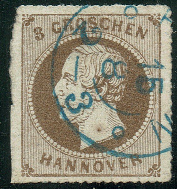 Tutti i francobolli: Hannover 1864 3 Groschen, blauer Stempel 15.8. – Usato da Kriens venduto da goofy46
