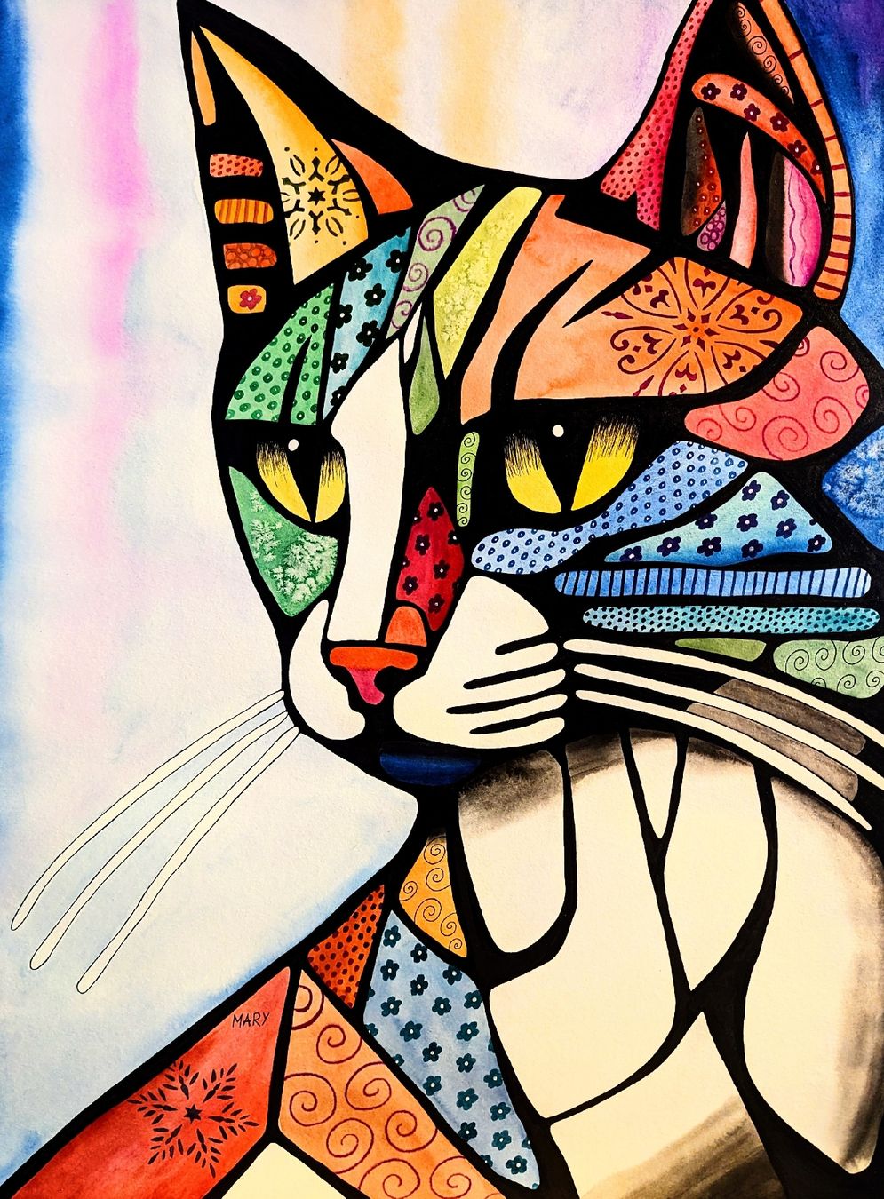 Dipinti: Original Aquarell "Modern Cat" Katze Bild – Nuovo e nell'imballaggio originale da Wittenbach venduto da Mary.M.Boesch