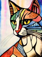 Original Aquarell "Modern Cat" Katze Bild