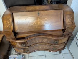 Antiker Sekretär, Holz, Nussbaum, mit Intarsien Dekor