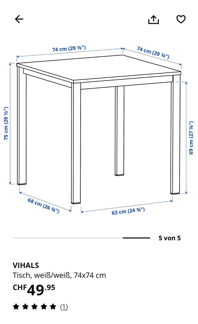 Ikea Tavoli: Vihals Tisch 74x74 Ikea – Nuovo (secondo la descrizione) da St. Gallen venduto da rol_l9nx 1