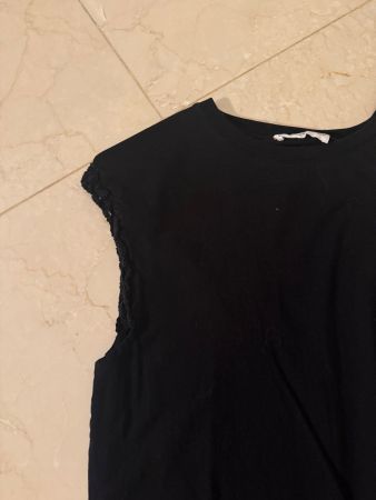 Loose Black Tank Top with Small Floral Detailing