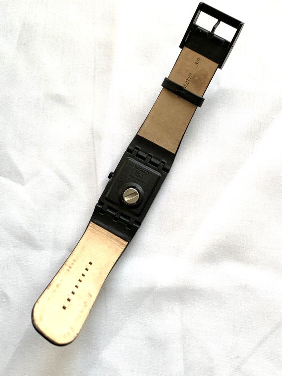 Swatch Armbanduhr, Lederarmband, schwarz, Vintage 3