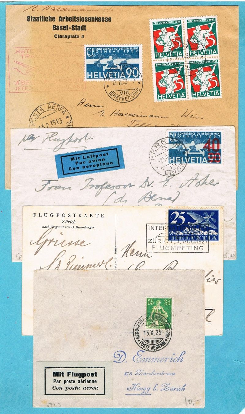 Tutti i francobolli: 12 Luftpost-Belege ab 1925 ! Ab Fr.1! – Usato da Seedorf venduto da Carabella3