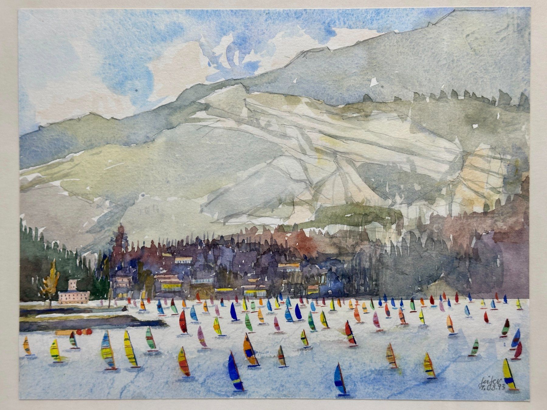 Gemälde: Aquarelle sur papier "Régate sur le Léman" Signée – Gebraucht aus Morges von vintix 2
