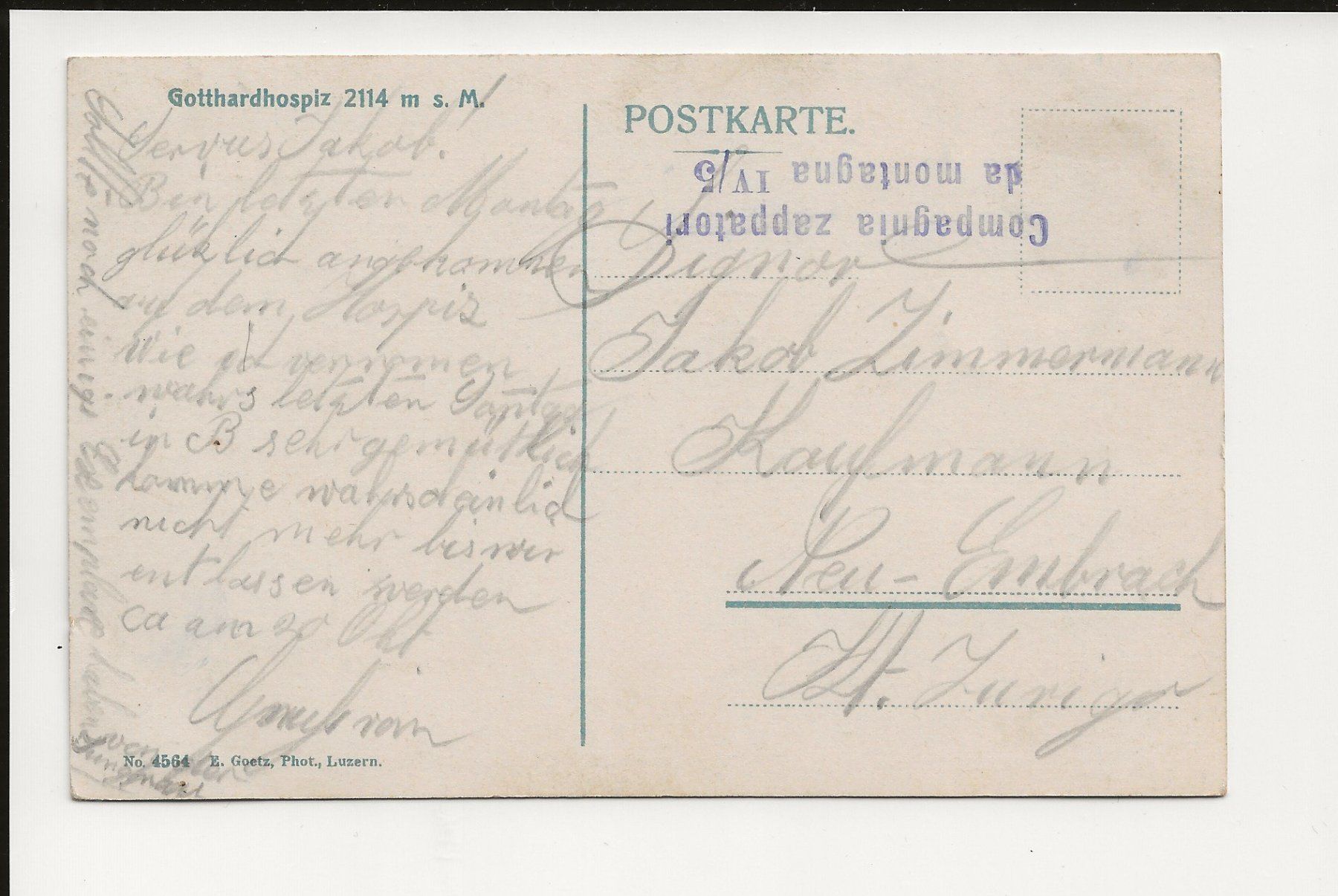 Ansichtskarten: AK ca 1930  Gotthard Hospiz - Feldpost – Gebraucht aus Greifensee von 315WDO 1