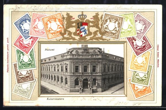 Ansichtskarten: Litho Kaiserslautern, Postamt, Wappen mi – Gebraucht aus Berlin von bartko-reher