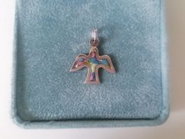 Anhänger Taube Silber bunt emailliert mit Gravur 🕊️
