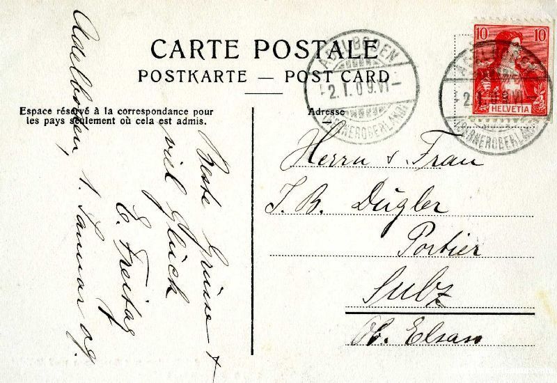 Cartoline postali: Adelboden - mit Steghorn + 1909 – Usato da Emmenbrücke venduto da teestube 1