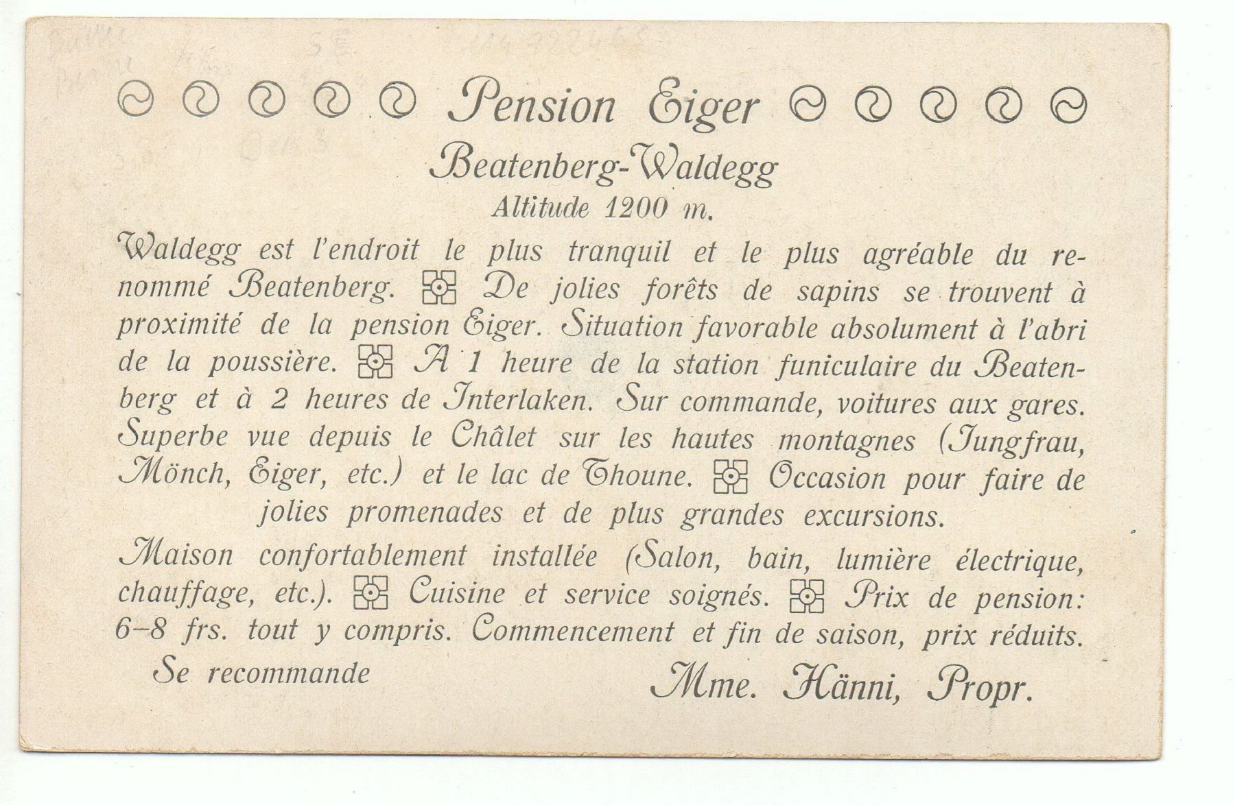 Cartoline postali: BEATENBERG Pension Eiger, Werbung Mme. Hänni, propr. – Nuovo (secondo la descrizione) da Jona venduto da philajona 1