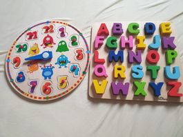 Holzpuzzle Uhr & ABC, Solini und Playtive.Zahlen & Buchstabe