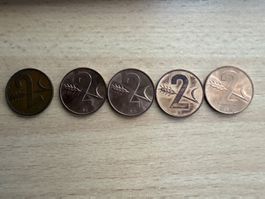 5 x 2 Rappen Münzen, Jahrgang 1963, guter Zustand