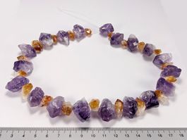 Amethyst und Citrin Kristallspitzen roh Strang