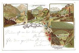 Gruss von der Arlbergbahn (OE) Landeck Trisana Litho um 1900