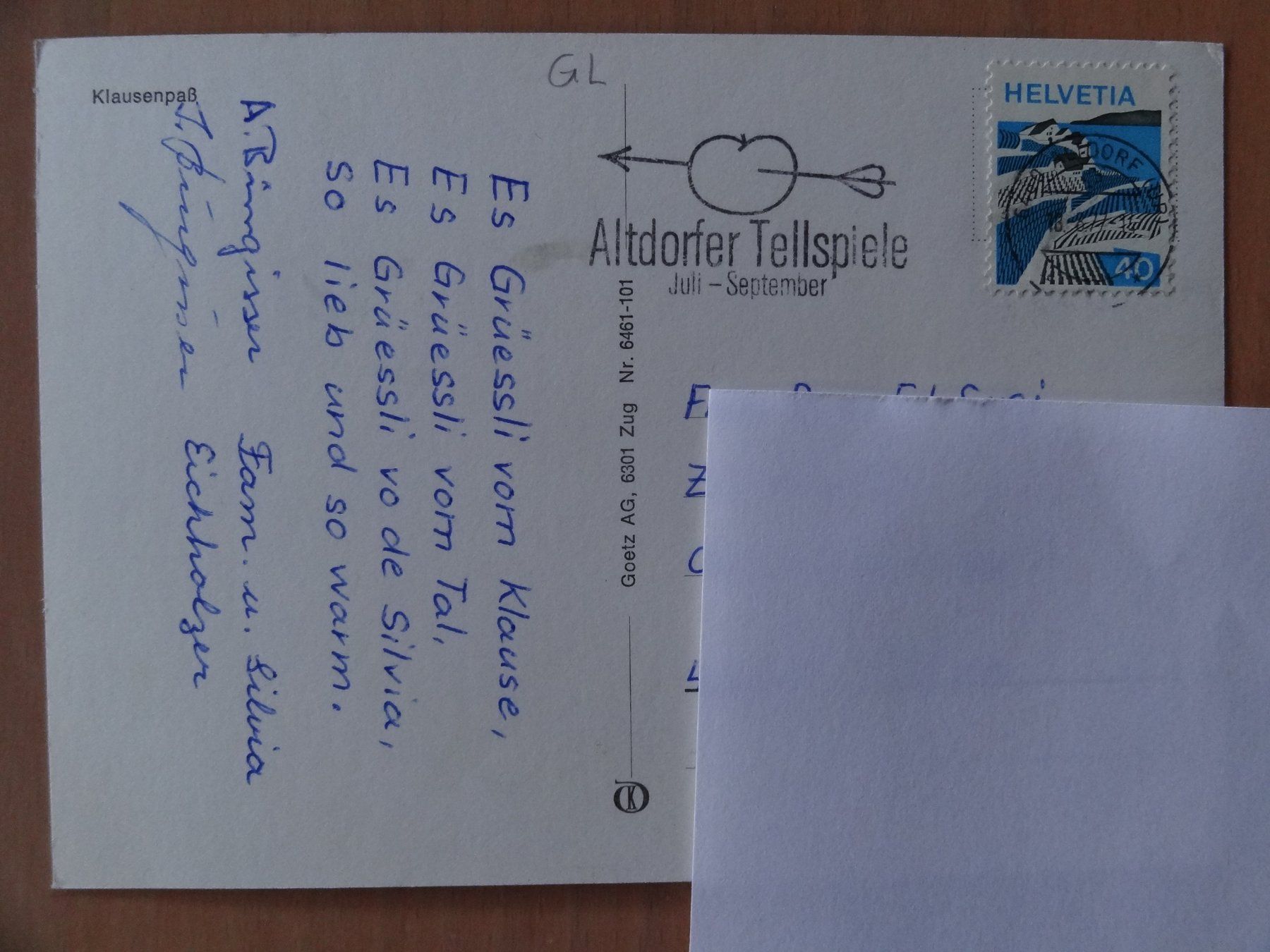 Cartoline postali: Klausenpass 4 images - 1977 – Usato da St Léonard venduto da Riglin 1