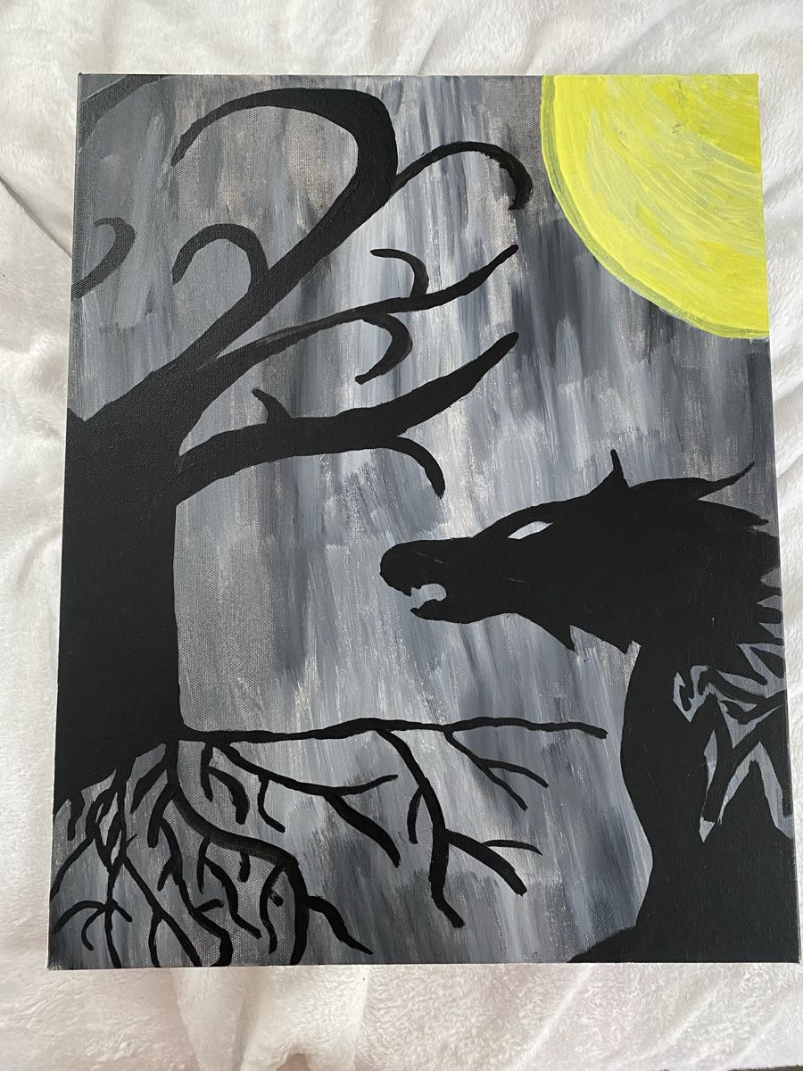 Dipinti: Bild mit Baum und Wolf im Mondschein handgemalt – Usato da Mastrils venduto da 1994Hermine
