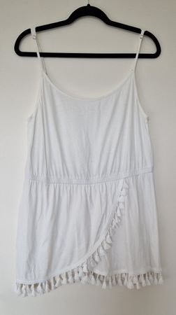 EVEN&ODD Sommerkleid / Strandkleid mit Fransen, Gr. L, weiss