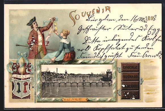 Cartoline postali: Litho Basel, Rheinbrücken, Werbung Choc – Usato da Berlin venduto da bartko-reher