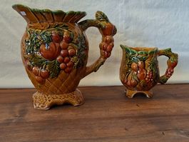 Krug und Kännchen Majolika Früchteoptik antikes Set