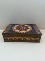 Vintage Handmade Wooden Trinket Jewellery Box, Painted Polis