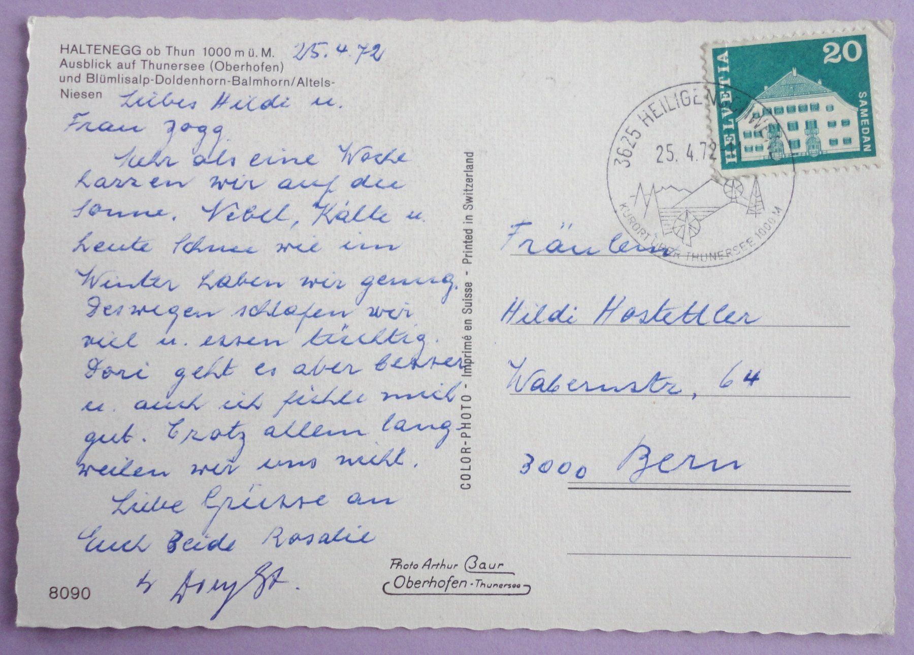 Cartoline postali: Haltenegg ob Thun 1000 m ü.M. – Usato da Fétigny venduto da Billy2miny 1