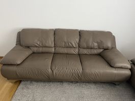 Echtleder Sofa, 3-Sitzer und 2-Sitzer, taupe/grau/braun