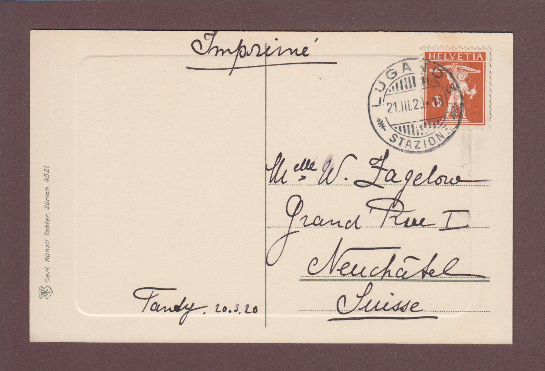 Cartoline postali: LUGANO - Monte S. Salvatore - 1920 – Usato da Pully venduto da nicecards 1