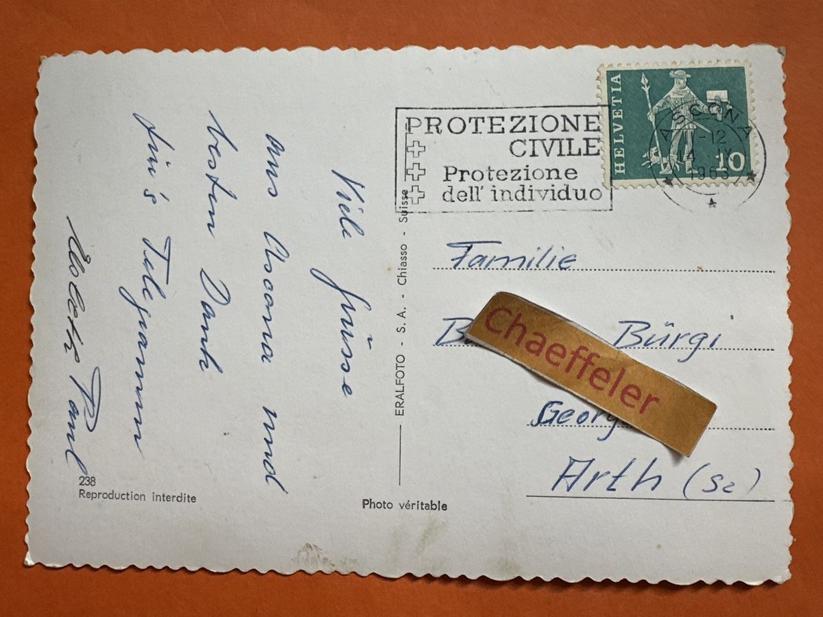 Cartoline postali: 1963 Saluti da Ascona.  – Usato da Zürich venduto da Chaeffeler 1