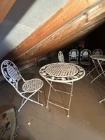 3xGartentischset weiss Metall Klappbar mit 6 Stühlen 