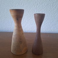 2 kleine, rustikale Kerzenständer Holz, Unikate, gedrechselt