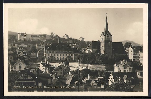 Ansichtskarten: AK Herisau, Prot. Kirche mit Marktplatz – Gebraucht aus Berlin von bartko-reher