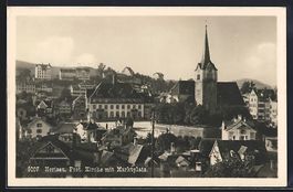 AK Herisau, Prot. Kirche mit Marktplatz