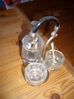 Glas Set mit Löffel und Metall Halter Vintage Zustand
