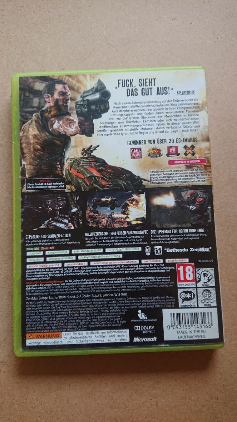 Giochi: Xbox 360 RAGE Anarchy Edition uncut  – Usato da Chur venduto da FreakofRarity 1