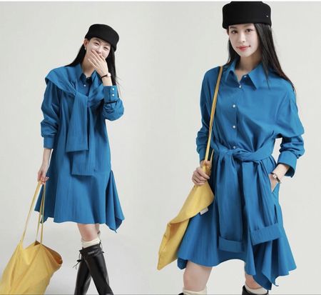 new with tag Hongkong brand chic Blue Shirt Dress 2ways