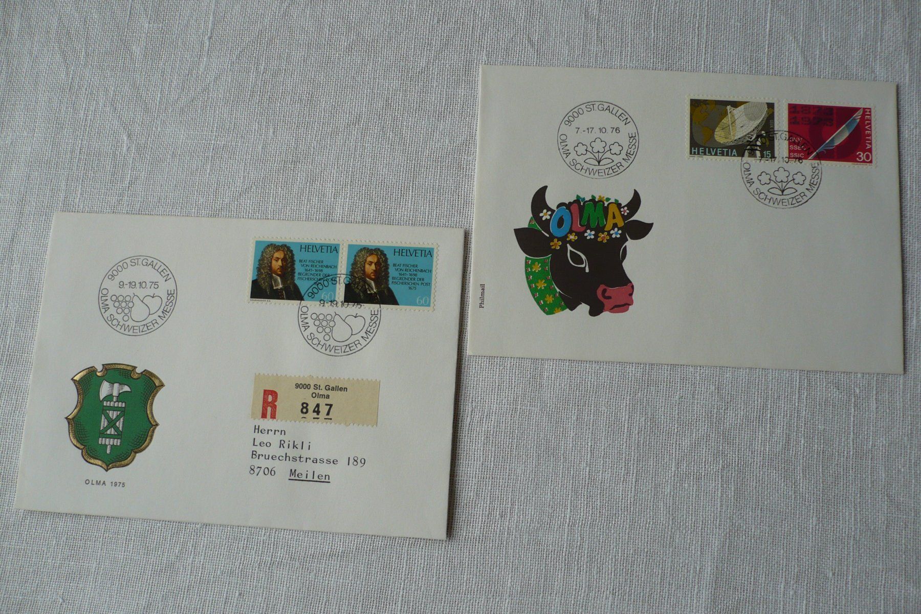 Alle Briefmarken: 1975 - 76 2 Belege OLMA – Gebraucht aus Zürich von saltandpepper008