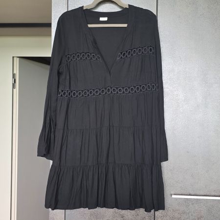 🐸 LASCANA KLEID TUNIKA 40 / 42 BOHO SCHWARZ TROMPETENÄRMEL