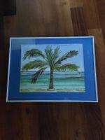 Aquarell Palmenbild mit Rahmen guter Zustand. 