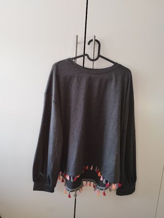 Grauer Damen Pullover Boho Look / Oversize Sweater