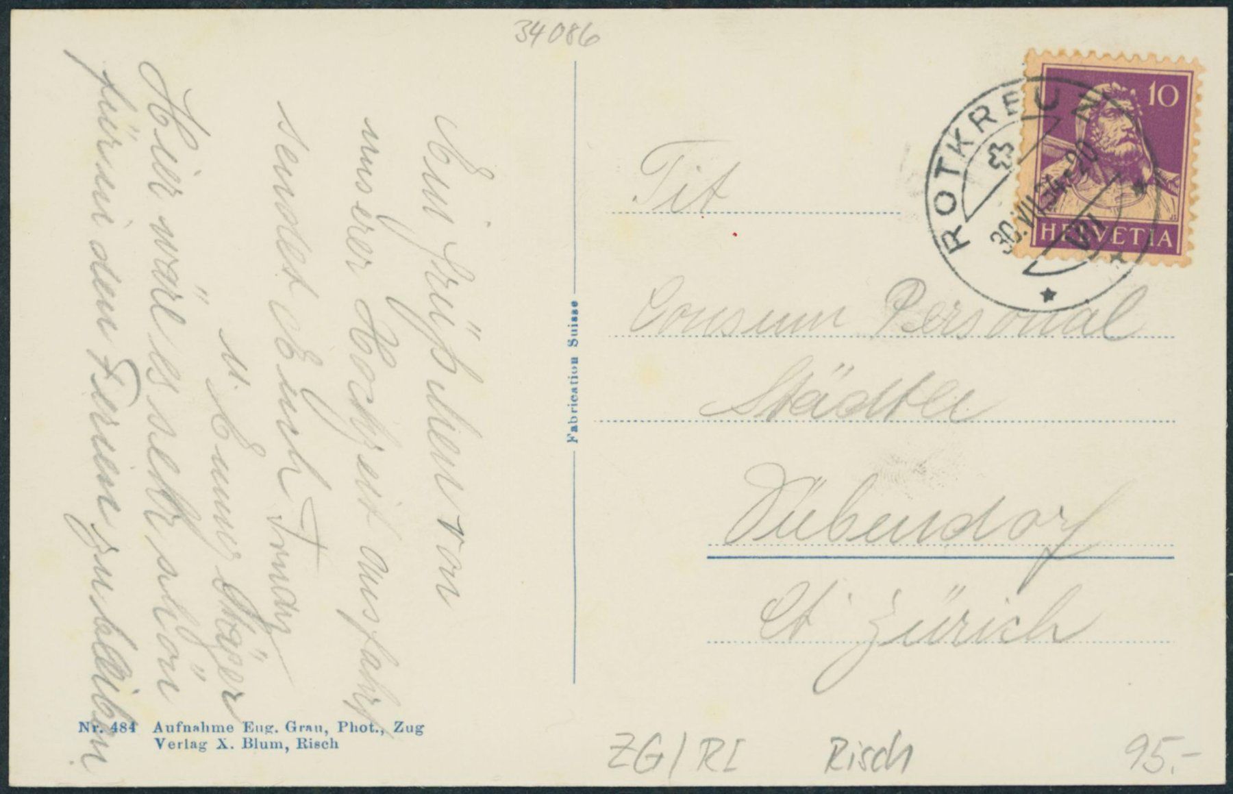 Cartoline postali: ZG Risch – Usato da Schindellegi venduto da dormay 1