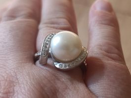 Ring Silber 925 Perle-Zirkonia / Bague AG 925 perle-zirkone