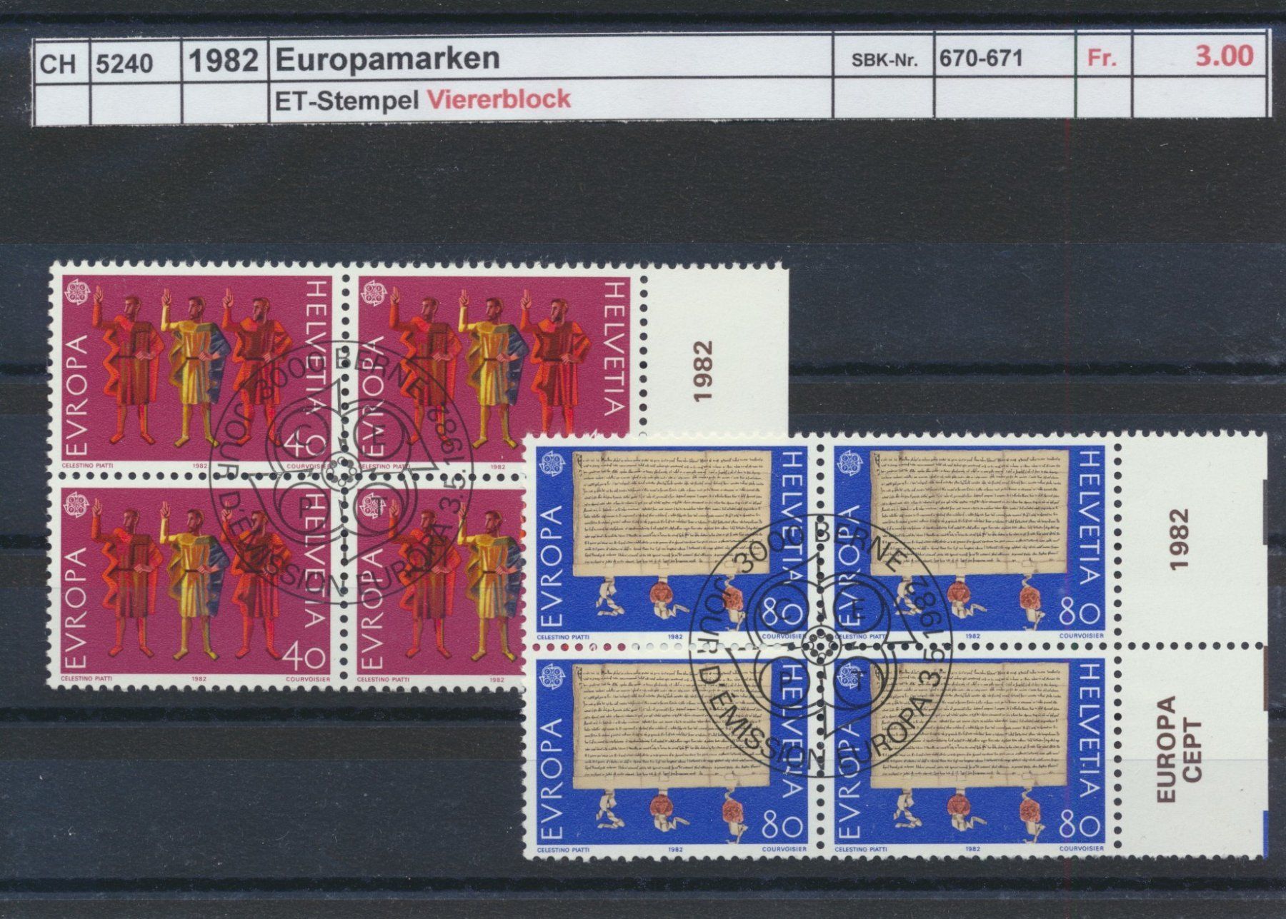 Tutti i francobolli: 1982 "Europamarken", Viererblock, ET - Stempel – Usato da Winterthur venduto da Zupogeru