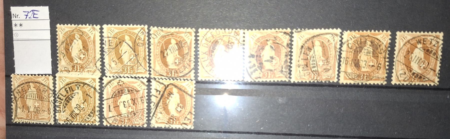 Tutti i francobolli: Lot Stehende Helvetia 3.- Werte diverse  – Usato da Balgach venduto da SIMEON27 2