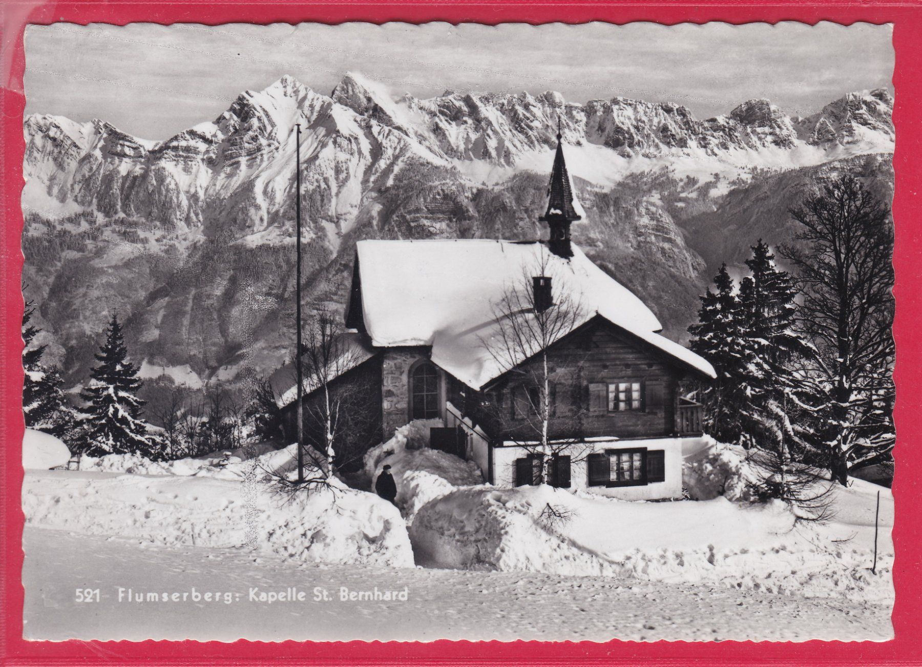 Ansichtskarten: FLUMSERBERG, KAPELLE ST. BERNARD, 27.2.1958 – Gebraucht aus Oberrieden von Gebirgsstelze