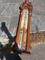 Antikes Barometer, Thermometer - Wandmodell, Holz, defekt