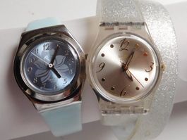 2 Swatch Damenuhren Irony hellblau Wickelarmband Glitzern