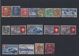 Diverse Briefmarken mit Stempeln von Winterthur