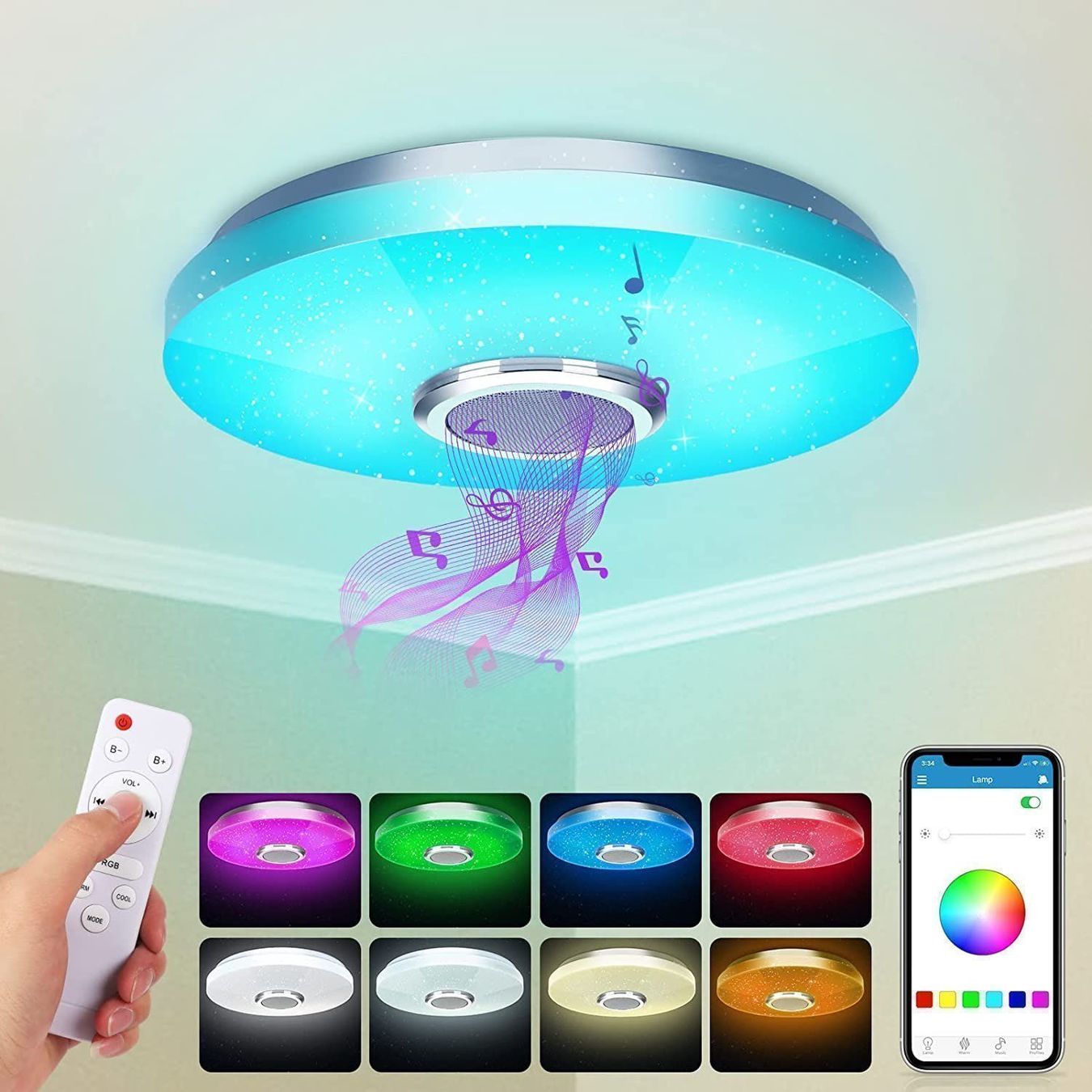 LED Deckenlampe RGB Anten CALA Deckenleuchte – 36W LED Mit Farbwechsel & Fernbedienung | RGB + 3000K-6500K, Dimmbar, Für Wohnzimmer, Schlafzimmer, Büro Knete Schule 1. Klasse