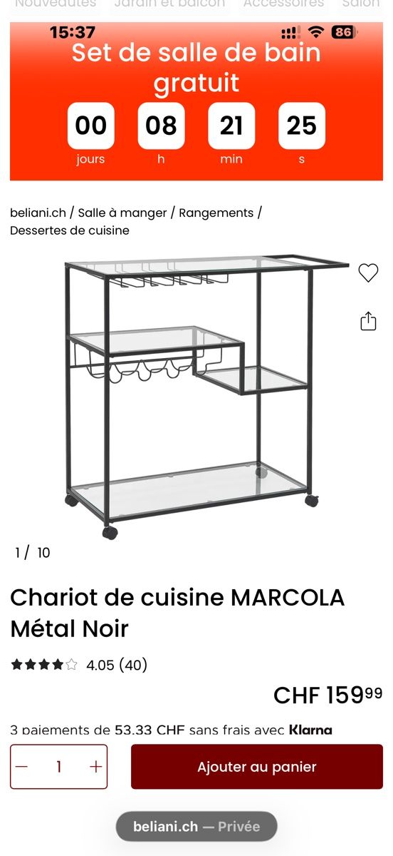 Credenze: Buffet en verre et métal sur roulette – Usato da vevey venduto da inf_m6tq 1
